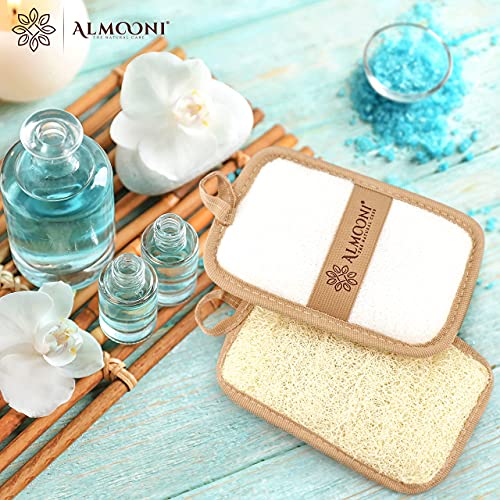 Almooni Premium Egyptian Exfoliating Loofah Pad Body Scrubber - Rectangular loofa Shape - Made with Natural Egyptian Shower lufa Sponge that Gets You Clean, Not Just Spreading Soap (2 Pack) - style: Rectangular loofa Shape