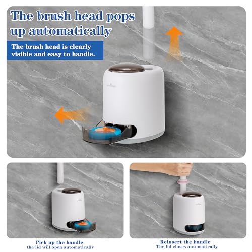 Disposable Toilet Brush, Auto-Ejecting, Includes 48 Enhanced Refills (24 Ocean, 24 Natural), Plus 3 Air-Purifying Scented Rings (Ocean, Rose, Lemon) 360° Dead-Angle-Free Cleaning - color: 1-48white