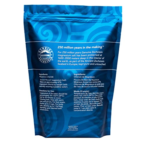Ancient Minerals Magnesium Bath Flakes – Pure Zechstein Magnesium Chloride for Soaking and Whole-Body Replenishment, 8 lb Bag - size: 128 Ounce (Pack of 1)