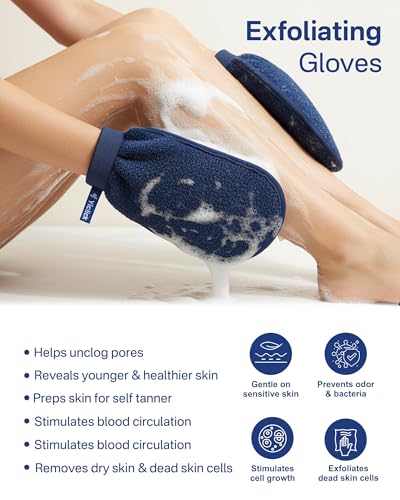Yiclick Heavy Exfoliating Gloves, Exfoliating Body Scrubber Exfoliator, Korean Exfoliating Mitts for Dead Skin Remover, Body Scrub Mitt for Bath Shower, Exfoliate Gloves for Hand Leg Exfoliation