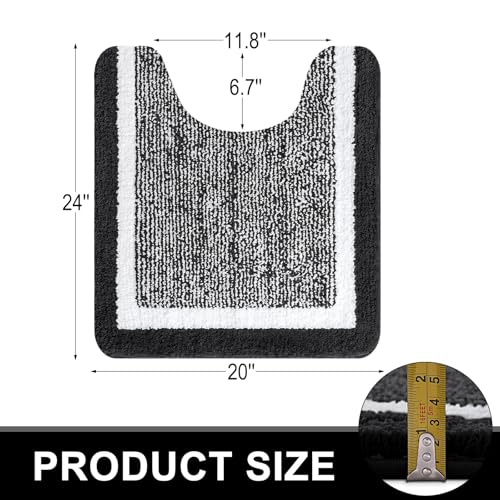 OLANLY Bathroom Rugs Sets 3 Piece, Soft Absorbent Microfiber Bath Mats and U-Shaped Contour Toilet Rug, Home Decor Accessories, Non-Slip, Bath Mat Set for Bathroom (47"x20"+24"x16"+24"x20", Black) - color: Black and White, size: 47" X 20" + 24" X 16" + U
