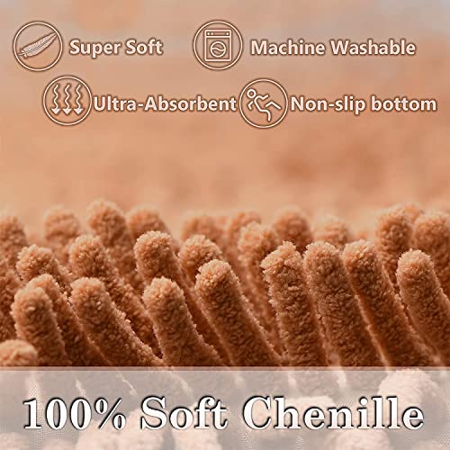 Champagne Chenille Bath Rug Set - 2 Piece Non-Slip Absorbent Shaggy Rugs, Bathtub Mat, Washable Bathroom Carpet for Tub, Shower, Washroom - 32x20 + 24x16 Inch - color: Champagne, size: 32"L x 20"W + 24"L x 16"W