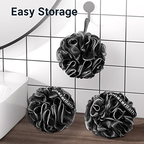 AmazerBath Loofah Sponge, Shower Loofah for Men and Women - Body Scrubber Loofa Set of 3 Classic Black & White Edge, Bath Sponge 60g/PCS - style: Classic Black & White Edge