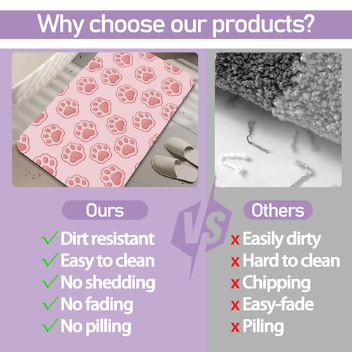 Paws Pink Bathroom Rugs Mat, Super Absorbent Quick Drying Floor Mat for Bathroom Entryway 17"x30" - color: Paws Pink