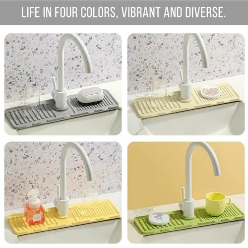 Silicone Sink Splash Guard, Non-Slip Faucet Mat for Kitchen and Bathroom, Quick Drainage, 17.5" x 5.7" / 44.5 x 14.5 cm, Ideal for Drying Countertops - Yellow, Set of 1 - color: Yellow