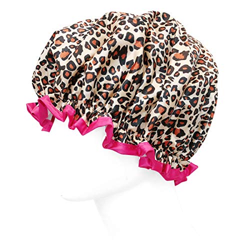 allydrew Reusable Women's Waterproof Shower Caps for Long Hair, Leopard - color: Leopard