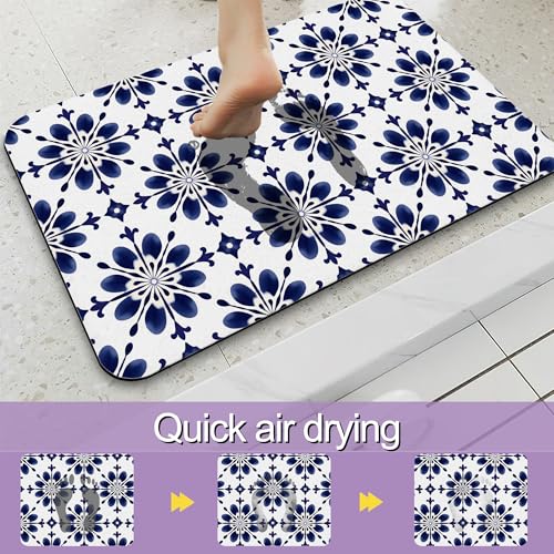 Navy Blue Geometric Bathroom Mat, Non Slip Rubber Backed Fast Dry Bath Rug, Thin Bath Mat for Bathroom Kitchen 17"x30" - color: Navy Blue Geometric