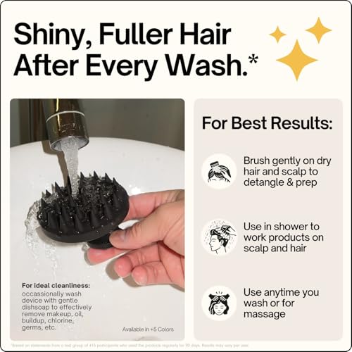 SXNSE - Revive Silicone Scalp Massager, Jet - Manual Hair & Scalp Scrubber for Dandruff, Buildup, Itch, & Hair Growth - Soft Exfoliating Silicone Bristles for Wet & Dry Hair, Flake-Free Finish - color: Jet