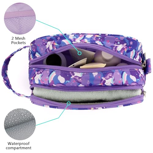 Unicorn Kids Toiletry Bag for Girls, Travel Toiletry Bag for Little Young Girls Cosmetic Bag Makeup Bag Waterproof Hanging Wash Bag Toddler Toiletries, Purple - color: Purple Unicorn