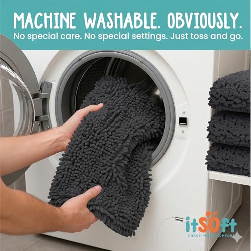 Chenille Bath Mats 22"x14", Plush Absorbent Bath Mats Quick Dry, Soft & Machine Washable, Non Slip Carpet for Bathroom, Thick Bathroom Rugs, Shower Restroom Rug Mat, Alfombras De Bano, Bathrugs - color: Charcoal Gray, size: 22" x 14" (Rectangular)