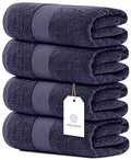 White Classic Luxury Bath Towels Set of 4 Large - 700 GSM Cotton Ultra Soft Bath Towels 27x54 | Highly Absorbent and Quick Dry | Hotel Towels for Bathroom Luxury, Plush Shower Towels, Navy - color: 15: Navy Blue