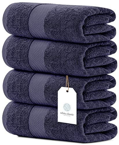 White Classic Luxury Bath Towels Set of 4 Large - 700 GSM Cotton Ultra Soft Bath Towels 27x54 | Highly Absorbent and Quick Dry | Hotel Towels for Bathroom Luxury, Plush Shower Towels, Navy - color: 15: Navy Blue