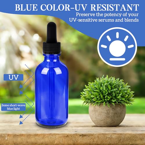 STARSIDE 48-Pack 1oz Blue Glass Leakproof Dropper Bottles | 30ml UV-blocking Dropper Bottles for Essential Oils & Crafts, Includes Funnel, Brush, Labels, Extra Droppers & Measuring Cup - color: 1oz-blue-48pcs