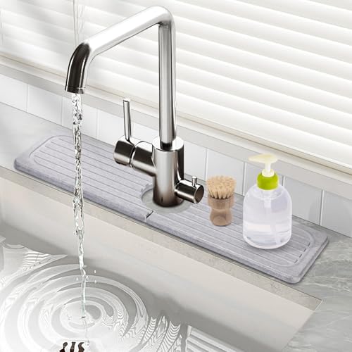 Stone Faucet Mat for Kitchen Sink, 15.7" Diatomite Drying Stone Mat Sink Protector Super Absorbent, Kitchen Sink Splash Guard, Sink Stone Quick Dry Around Faucet for Kitchen Bathroom Counter - size: 15.7" x 3.9"