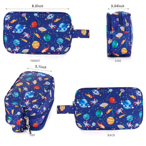 Space Kids Toiletry Bag for Boys, Travel Toiletry Bag for Little Young Boys Waterproof Hanging Wash Bag Toddler Traveling Toiletries, Blue - color: Blue Space