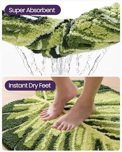 DEXI Leaf Bathroom Rugs Monstera, 47x31.5 Soft Fluffy Cute Bath Mat with Non Slip Backing, Washable Absorbent Bath Rug Quick Dry for Shower Floor, Toilet, Bedroom, Kids Room, Green - color: Ample Monstera-large