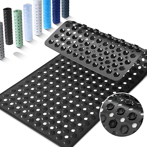 Yimobra Bathtub Mat Non Slip, 34.5"X15.5" Long Shower Mat for Inside Shower, Machine Washable Bath Mat with Drain Holes & Strong Suction Cups, Soft on Feet, Bathroom Essentials, Black - color: Black, size: 34.5 X 15.5 Inch