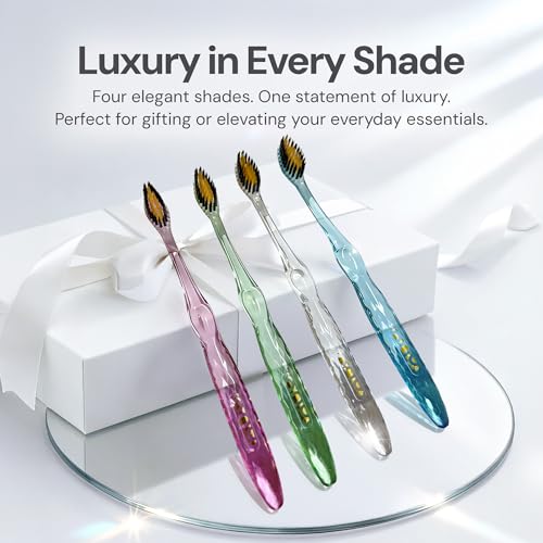 Nano-b Manual Toothbrush for Adults with Sensitive Gums, Gold & Charcoal Soft/Medium Bristles, Travel Case, Pink - color: Pink, style: Gold/Charcoal Bristles