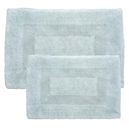 Cotton Bath Mat Set- 2 Piece 100 Percent Cotton Mats- Reversible, Soft, Absorbent and Machine Washable Bathroom Rugs By Lavish Home (Seafoam) - color: Seafoam