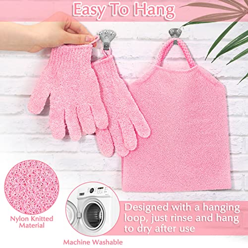 Anezus Exfoliating Shower Bath Gloves Back Scrubber Set for Body, Face, Shower, Bath, Scrub and Exfoliator (Pink) - color: Pink