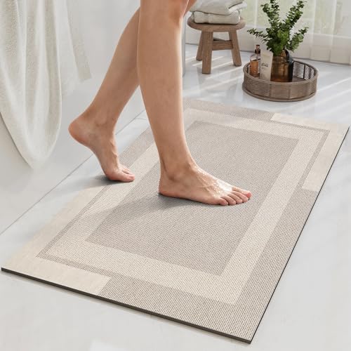 YDKGL Non Slip Bath Mat, Rubber Backing Ultra Thin Bathroom Rugs Fit Under Door Quick Dry Super Absorbent Washable Bath Rug Shower Mat for Bathroom Floor Bathtub Shower Sink, Easy Care Beige 16"x 24" - color: A- Beige, size: 16" x 24“