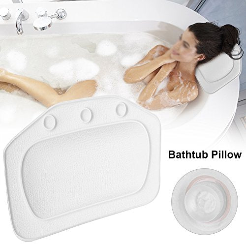 Bath Pillow, Bathtub Head Neck Support, Soft Foam Padded Spa Tub Headrest Back Shoulders Support Cushion Bathroom (White) - color: White