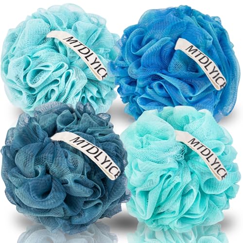 MTDLYICE Loofah Sponge, XXL Large Loofah 100g 4 Pack, Bath Sponge Soft Mesh Shower Loofah for Men, Body Scrub, Shower Pouf Bath Accessories, for Body Wash, Soap (Blue) - style: Blue Green