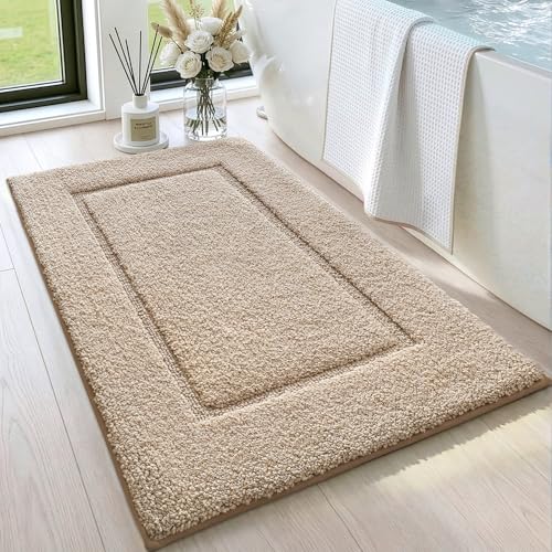 DEXI Bathroom Rugs 36x24, Washable Non Slip Bath Mat for Shower Floor, Absorbent Quick Dry Bathmat with Rubber Backing, Ultra Soft Plush Carpet for Tub, Beige - color: Beige, size: 36" X 24" (Rectangular)
