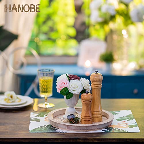 Hanobe Round Wood Decorative Tray: Unfinished Wooden Craft Trays DIY Ottoman Serving Tray Centerpiece Candle Holder Trays for Kitchen Countertop Crafts Art Home Decor Montessori Activity - color: Natural Wood