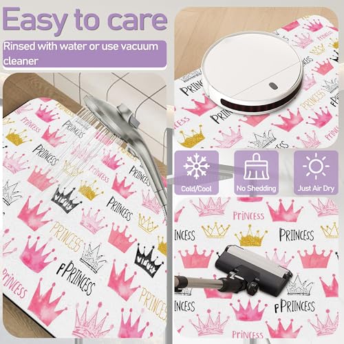 Pink Crown Bathroom Rugs, Fast-Absorbing Bath Mat, Quick-Dry Non-Slip Thin Rug for Bathroom Floor Kitchen 17"x30" - color: Pink Crown