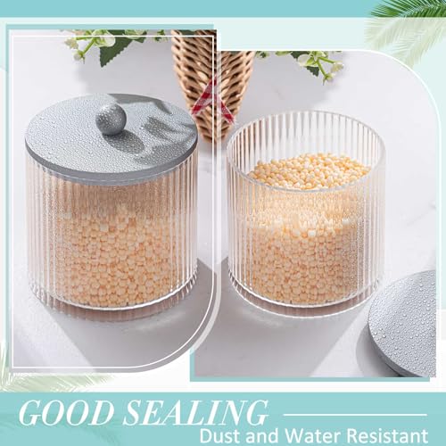 Yaomiao 6 Pcs Ribbed Bathroom Canisters Apothecary Jars with Silver Bamboo Lids and Label Stickers, 18 oz Plastic Canister with Fluted Design for Cotton Ball, Swab, Floss Picks House Storage - color: Silver