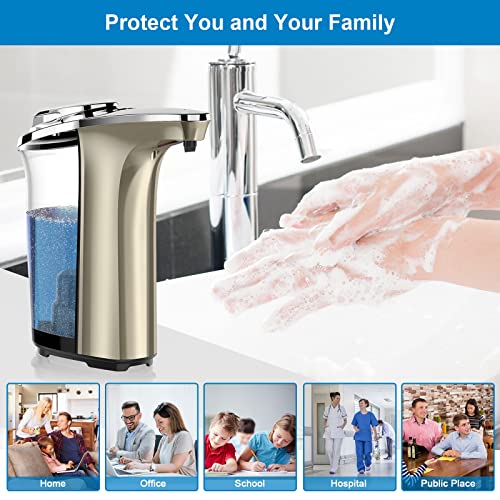 PZOTRUF Automatic Soap Dispenser, Touchless Dish Soap Dispenser 17oz/500ml with Infrared Sensor, 5 Adjustable Soap Dispensing Levels, Liquid Hand Dispenser for Bathroom Kitchen Sink(Champagne Gold) - color: Champagne Gold