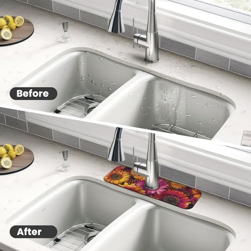 Kitchen Sink Splash Guard Faucet Mat, Sunflowers Leopard Diatom Mud Absorbent Draining Mat For Kitchen Sink Bathroom - color: Sunflowers Leopard, size: One Size