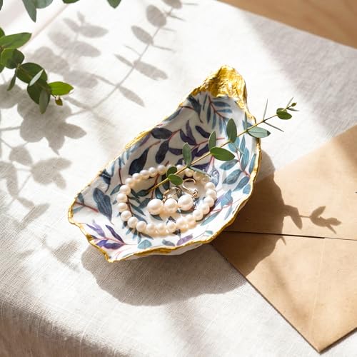 Natural Oyster Ring Trinket Dish Vintage Jewelry Tray for Keys Small Jewelry Holder for Bridal Shower Favors Friends Sisters Daughter Mother Gift Seaside Decor(Leaf Pattern) - style: Leaf Pattern