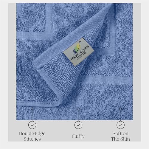 Feather & Stitch 2 Piece Towel Like Bath Mats (30x21 Inch) 100% Cotton Terry Bath Mats, Bathroom Shower Floor Mats [NOT A Bathroom Rug], Soft Absorbent Washable Mats - Faded Denim - color: Faded Denim