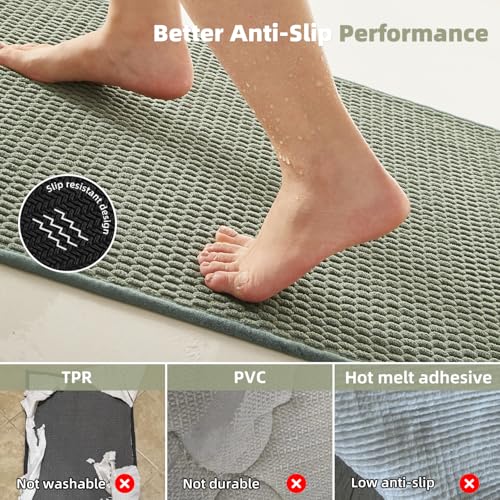 TYUU Bathroom Rugs Non Slip Washable, Super Absorbent Thin Bath Mat Quick Dry Low Pile Bathroom Rug, Sage Green 20"x48" - color: Sage Green, size: 1'8" X 4' (Rectangular)
