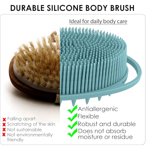 Silicone Body Scrubber – Dual-Sided Silicone Loofah for Shower, Set of 2 Soft Exfoliating Body Bath Shower Scrubber Loofah Brush Easy-to-Clean for Sensitive Kids Women Men All Kinds of Skin - color: Eucalyptus Green and Starlight