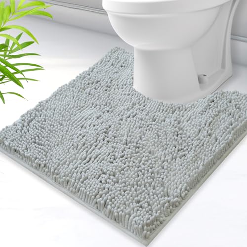 U-Shaped Toilet Rug, Chenille Contour Bathroom Mat, Non-Slip PVC Backing, Machine Washable, 20x20, Light Grey - color: Light Grey, size: 1'8" x 1'8" (20"x 20"U)