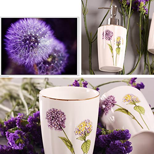 Bathroom Accessories Set 5 Pcs, Soap Dispenser, Toothbrush Holder, Bathroom Tumbler, Soap Dish Modern Bathroom Decor Housewarming Gift,Purple - color: Purple