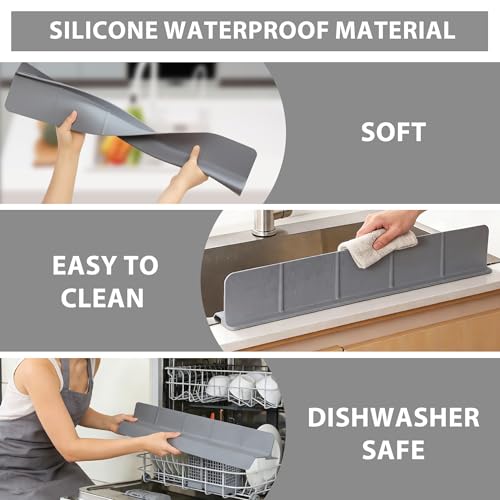 18Inch Sink Splash Guard – Extended Length & Tall Silicone Kitchen Sink Splash Guard with Overhang Drainage Design & Strong Suction Cups for Countertop(Dark Grey, 18''x3.5'') - color: Dark Grey, size: 18''x3.5''