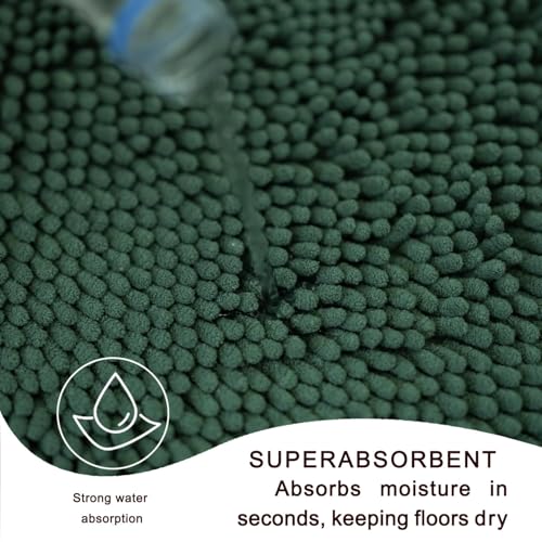 Chenille Bath Rug Runner, Ultra Soft Absorbent Bathroom Mat, Non-Slip PVC Backing, Machine Washable, 47x24, Dark Green - color: Dark Green, size: 2' x 3'11" (47"x24")