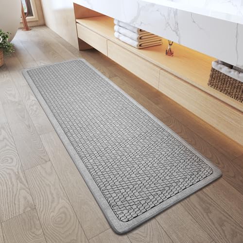 YDKGL Bathroom Runner Rug, Thin Bath Mat Bathroom Rugs Non Slip Washable, Rubber Backing Quick Dry for Floor, Tub and Shower, Grey 17x47 - color: Bl- Grey, size: 17"x 47"