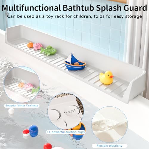 Splash Guard for Bathtub, 31-Inch Silicone Tub Toy Tray for Kids | Bathtub Splash Guard for Kids, Tub Edge Guard with Toy Holder Shelf to Help Reduce Spills and Keep Floors Dry - color: White