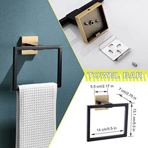 Bathroom Towel Bar Holder Sets Black and Gold 4-Piece Bathroom Hardware Set Stainless Steel Bath Accessories Kit. Wall Mounted,23.6 Inch - color: Black+gold, size: 4-Pieces Set-A