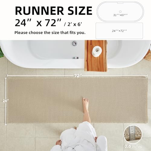 TYUU Pale Beige Long Bathroom Rug, Waffle Runner Rug Bathroom Non Slip Washable Super Absorbent Quick Dry Boho Farmhouse Bath Mat, 72''x24'' Pale Beige - color: Pale Beige, size: 2' X 6' (Runner)