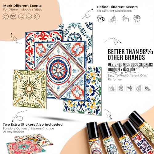 Roll On Bottles 5 Pack Glass Roller Bottles for Essential Oils 10ml Amber | Empty Rollerball Bottle Thick Glass with Oil Perfume Lip Gloss DIY Kits Boho Stickers, Leak-Proof Refillable for Travel Gift - color: Amber, size: 5 Pack