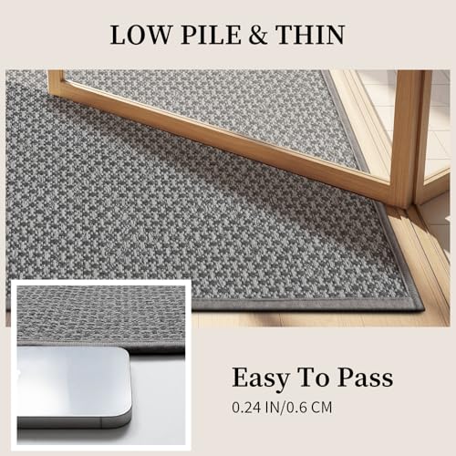 YIHOUSE Thin Bath Mat Grey Bathroom Rugs Sets 5 Pieces, Non Slip Absorbent Bath Mats Quick Dry, Woven Braided Rugs Washable, Rubber Tapetes para Baño for Bathroom Toliet,Bathtub - color: Light Grey, size: 5Pieces
