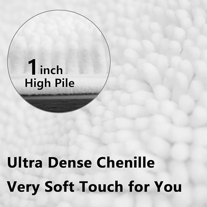 U-Shaped Toilet Rug, Chenille Contour Bathroom Mat, Non-Slip PVC Backing, Machine Washable, 20x20, White - color: White, size: 1'8" x 1'8" (20"x 20"U)