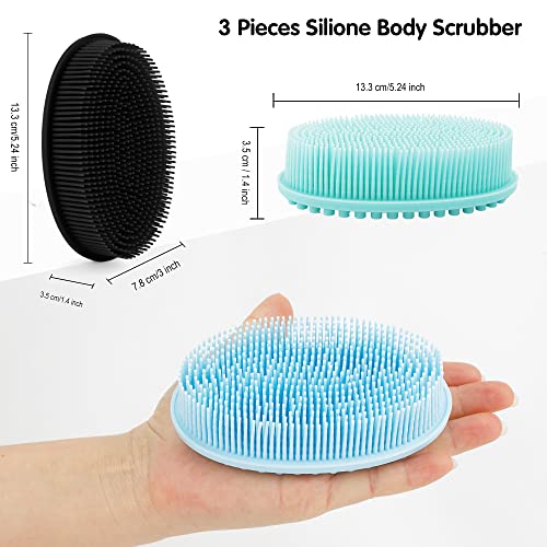 3 Pack Silicone Body Scrubber, Soft Silicone Loofah Exfoliating Body Scrubber, Silicone Body Brush Bath Shower Scrubber for Body, 2 in 1 Bath and Shampoo Wash Brush for Skin Exfoliation Men Women - size: Black+Blue+Green