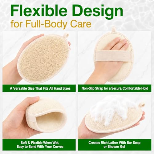Natural Loofah Exfoliating Body Scrubber Pads, 24 Pack Dual Sided Shower Bath Loofah Sponge, Gentle Exfoliating Body Scrub for Men Women Full Body Cleansing - size: 1 Count (Pack of 24)